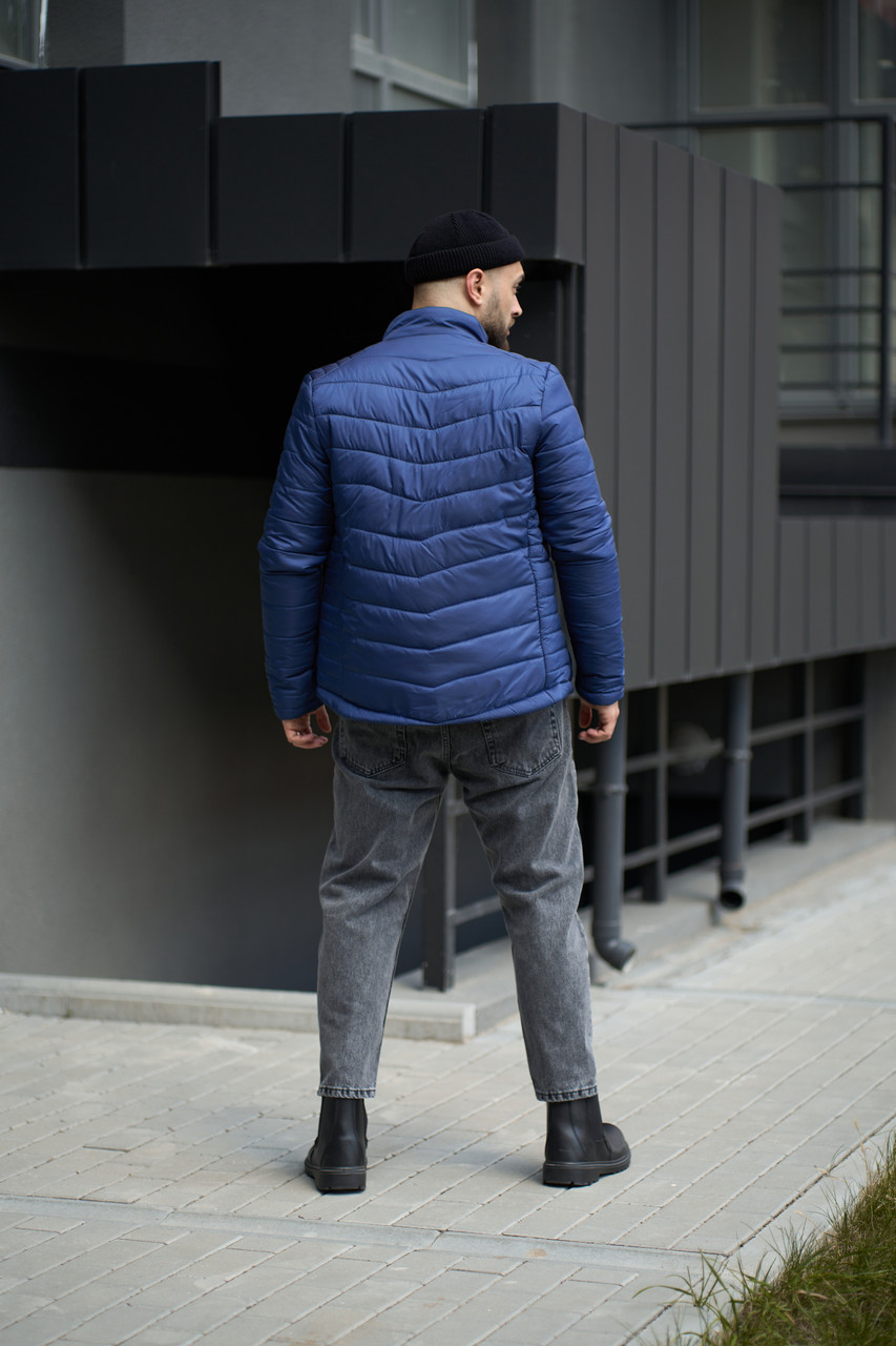 Мужская синяя куртка весенняя осенняя без капюшона , Качественная демисезонная куртка синего цвета модная - фото 5 - id-p2133786001
