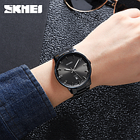 Кварцовий наручний годинник жіночий Skmei 1878BK Black, класичний чорний годинник на руку, цинковий сплав