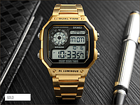 Электронные часы мужские WR 50М, наручные часы Skmei 1335GD Gold, квадратные часы золотые, ABS, сталь