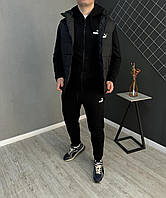 Мужской чёрный спортивный костюм Puma весенний-осенний на молнии, Чёрный комплект Пума 3в1 Жилетка+Кофта trek