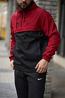 Красный анорак Nike мужской из плащевки весенний осенний , Легкая спортивная ветровка анорак Найк красная niki