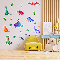 Виниловая интерьерная наклейка цветная декор на стену, обои в детскую "Цветные динозавры. Яйца динозавров" с