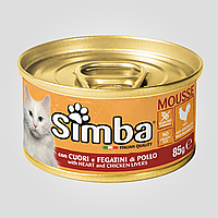 Влажный корм для котов Simba Cat Wet с куриными сердцами и печенью, 85 г, ж/б