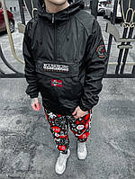 Чоловічий весняно-осінній анорак Napapijri чорний короткий, Якісна чорна анорак-куртка Napapijri плащівка