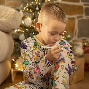 Піжама дитяча, піжама розмальовка бавовняна для розмальовування, піжама для хлопчика "Машинки" зріст 98 Код 00-0210