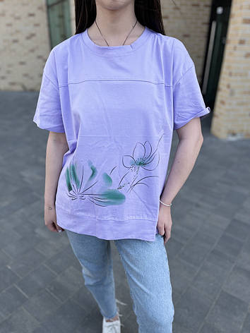 Жіноча футболка в прямому пошитті з принтом розміри 48, 50, 52, фото 1
