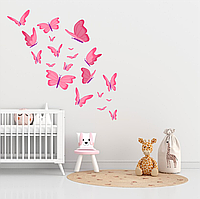 Вінілова інтер'єрна наклейка кольорова декор на стіну, шпалери в дитячу "Рожеві метелики. Літаючі метелики" з оракалу