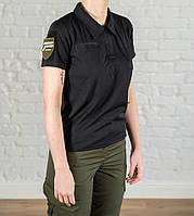 Женская футболка поло летняя coolmax милитари черная