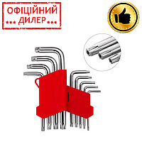 Набір ключів Г-подібних TORX з отвором 9 шт, Т10-Т50, CrV INTERTOOL HT-0604 YLP