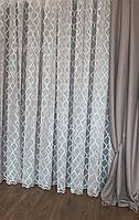 Тюль французская сетка с вышивкой двух цветов экю/пудра, высота290 см