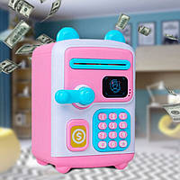 Оригинальная детская копилка-сейф Face Recognition Money BOX с кодовым замком Розовая PRO_360