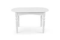 Білий овальний розсувний кухонний обідній стіл у класичному стилі для кухні або вітальні з масиву дерева 129*81 см Бруно