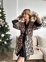 Женский шелковый комплект пижамы: ночная рубашка и халат, шелковый халат