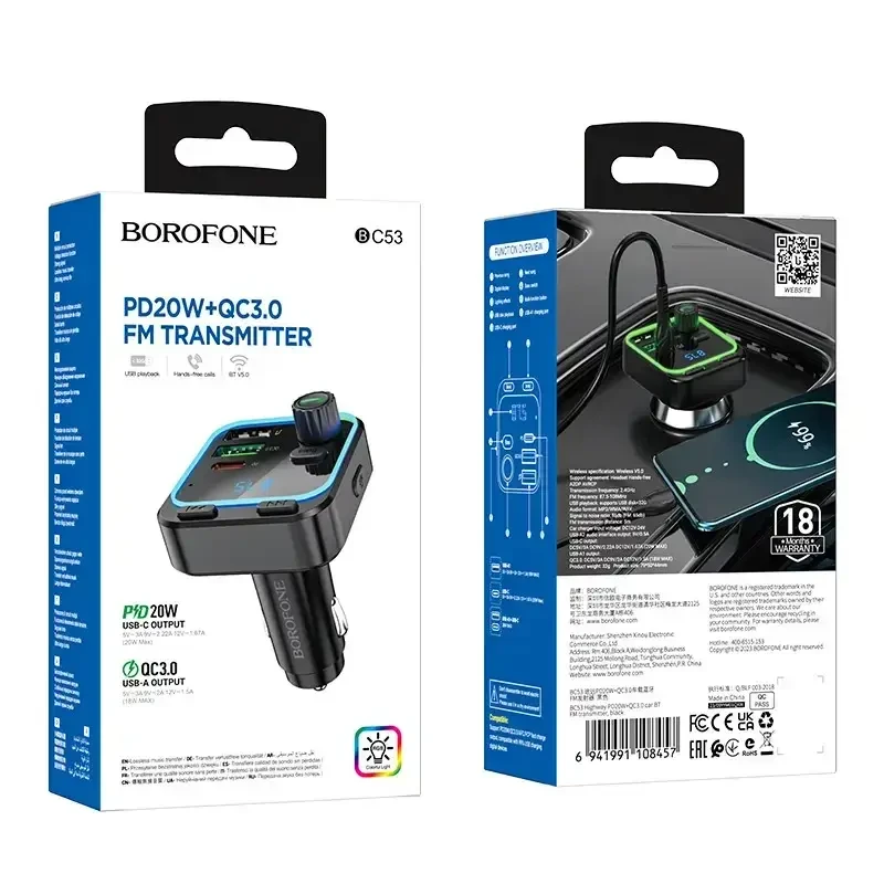 FM модулятор трансмітер Bluetooth PD20W QC3.0 Borofone BC53 Highway 112шт 6676