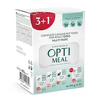 Влажный корм Optimeal Adult Dogs Multi Taste для собак, набор 3+1, 400 г