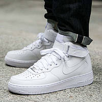 Мужские кроссовки Nike Air Force 1 Mid, натуральная кожа, белый, Вьетнам 42