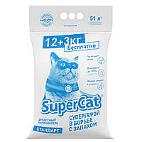 Гигиенический древесный наполнитель Super Cat Стандарт для туалета кошек, 12+3 кг