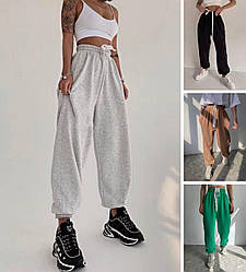 Модні спортивні штани жіночі широкі вільні на гумці трикотажні, сірі, чорні, коричневі, зелені