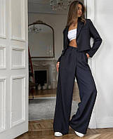 Женский классический костюм укороченный пиджак + брюки костюмка
