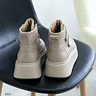 Демісезонні високі черевики з натуральної шкіри бежевого кольору, фото 4