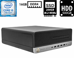 Комп'ютер HP ProDesk 600 G3 SFF/Intel Core i3-7100 3.90GHz (2/4, 3MB)/16GB DDR4/SSD 256GB M.2 NVMe+HDD 500GB/Intel HD Graphics