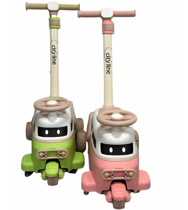 Толокар- самокат 2в1 Maraton 809, з батьківською ручкою, від 1 року. Салатовий, рожевий CL809, фото 1