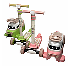 Толокар- самокат 2в1 Maraton 809, з батьківською ручкою, від 1 року. Салатовий, рожевий CL809, фото 2