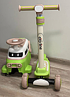 Толокар- самокат 2в1 Maraton 809, з батьківською ручкою, від 1 року. Салатовий, рожевий CL809, фото 4