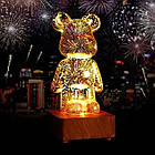 3D нічник Bearbrick Ведмедик з ефектом Феєрверк скляний RGB 8 кольорів Проєкційний світильник ведмедик, фото 8