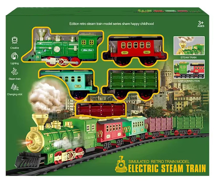 Детская железная дорога с дымом Electric Steam Train Зеленый - фото 1 - id-p1878673905