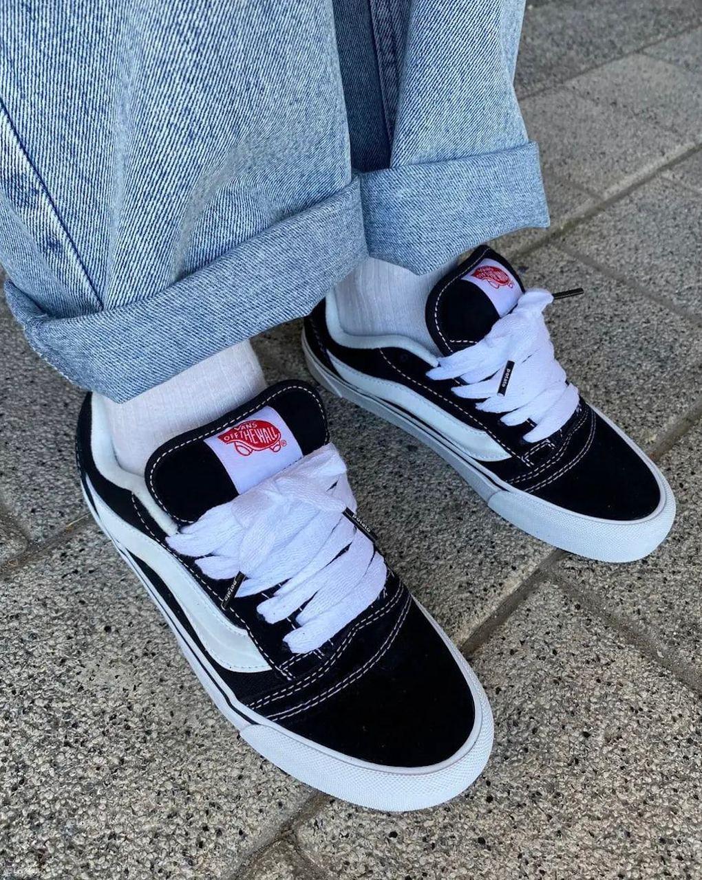 Кеди Vans Skool KNU Black White Ванс Скул Кну дуті низькі унісекс чорно-білі замша текстиль демісезон