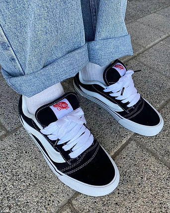 Кеди жіночі Vans Skool KNU Black White Ванс Скул Кну низькі унісекс чорно-білі замша текстиль демісезон, фото 1