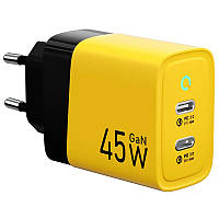 Сетевое зарядное устройство Veron GaN 45W Fast Mobile Charger PD+QC 2xUSB-C Yellow