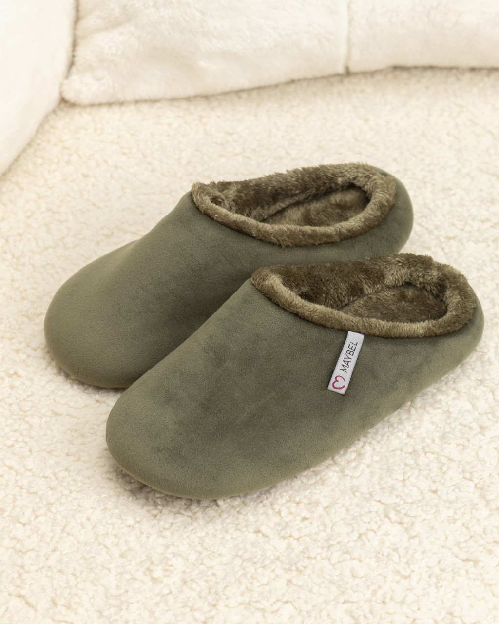 Капці домашні велюрові утеплені закриті Хакі, фото 1