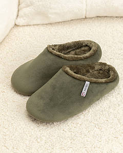 Капці домашні велюрові утеплені закриті Хакі