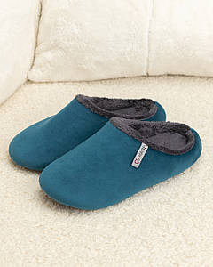 Капці домашні велюрові утеплені закриті Смарагдовий/Графіт