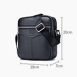 Чоловіча сумка через плече Натуральня шкіра Барсетка Чоловіча шкіряна сумка для документів планшет Чорний, фото 5