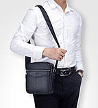 Чоловіча сумка через плече Натуральня шкіра Барсетка Чоловіча шкіряна сумка для документів планшет Чорний, фото 3