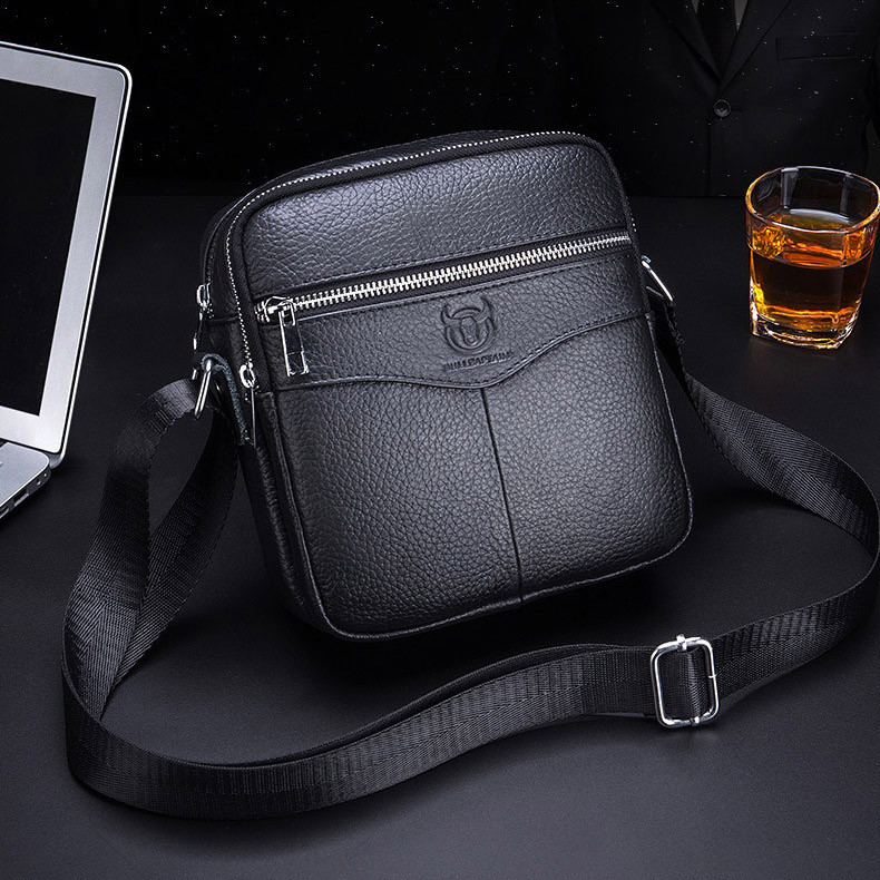Чоловіча сумка через плече Натуральня шкіра Барсетка Чоловіча шкіряна сумка для документів планшет Чорний, фото 1
