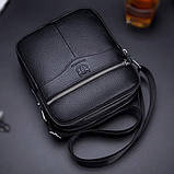 Чоловіча сумка через плече Натуральня шкіра Барсетка Чоловіча шкіряна сумка для документів планшет Чорний, фото 9