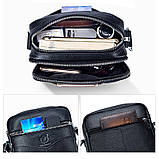 Чоловіча сумка через плече Натуральня шкіра Барсетка Чоловіча шкіряна сумка для документів планшет Чорний, фото 7