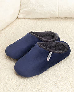 Капці домашні велюрові утеплені закриті Темно-синій/Графіт