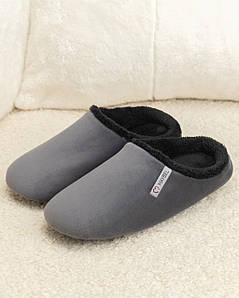 Капці домашні велюрові утеплені закриті Графіт/Чорний