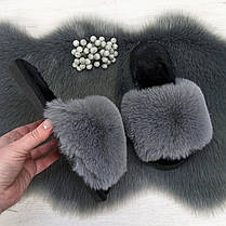 Тапочки хутряні жіночі сірі з чорною устілкою 2426_7, фото 2