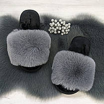 Тапочки хутряні жіночі сірі з чорною устілкою 2426_7, фото 3