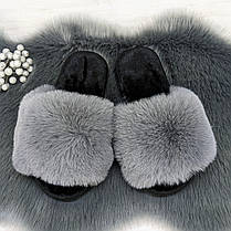 Тапочки хутряні жіночі сірі з чорною устілкою 2426_7, фото 4