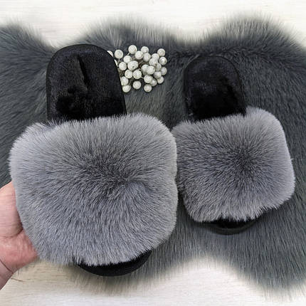 Тапочки хутряні жіночі сірі з чорною устілкою 2426_7, фото 1
