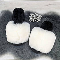 Тапочки хутряні жіночі білі з чорною устілкою 2426_7, фото 5