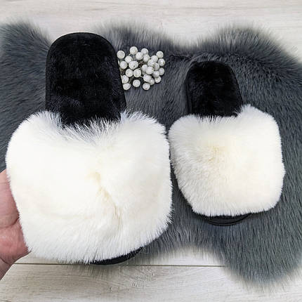 Тапочки хутряні жіночі білі з чорною устілкою 2426_7, фото 1