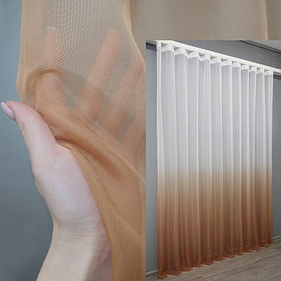 Готова (300х270см.) тюль розтяжка "Омбре" із шифону. Колір коричневий з білим. Код 751т 42-0180